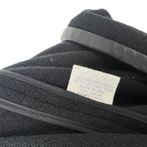 Douglas Hannant Black Merino Wool Crepe Wrap Around Tie Top Leather Trim Size 4 - Picture 7 of 9